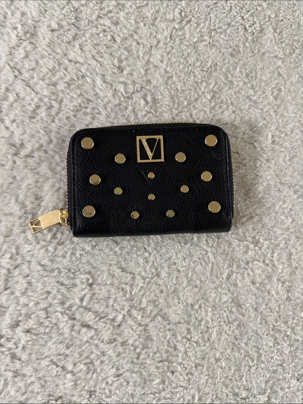 Victoria's Secret Black Card Wallet with Gold Stud Accents
